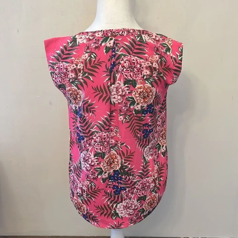 J Crew Floral Hot Pink Sleeveless Top Size 00 EUC